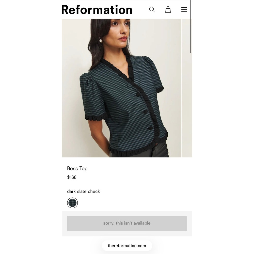 Reformation Bess Linen Top - Gingham Ruffle Puff Sleeve - Picture 2 of 9